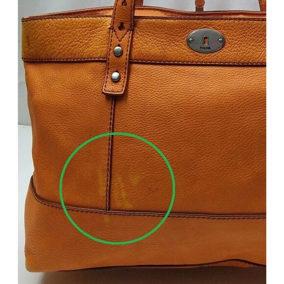 Fossil Orange Pebbles Leather Double Handle Zipper Tote Shoulder Bag - Picture 4 of 13